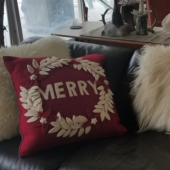 Arcadia Home Felted Wool Christmas Pillow- MERRY - Picture 5 of 7